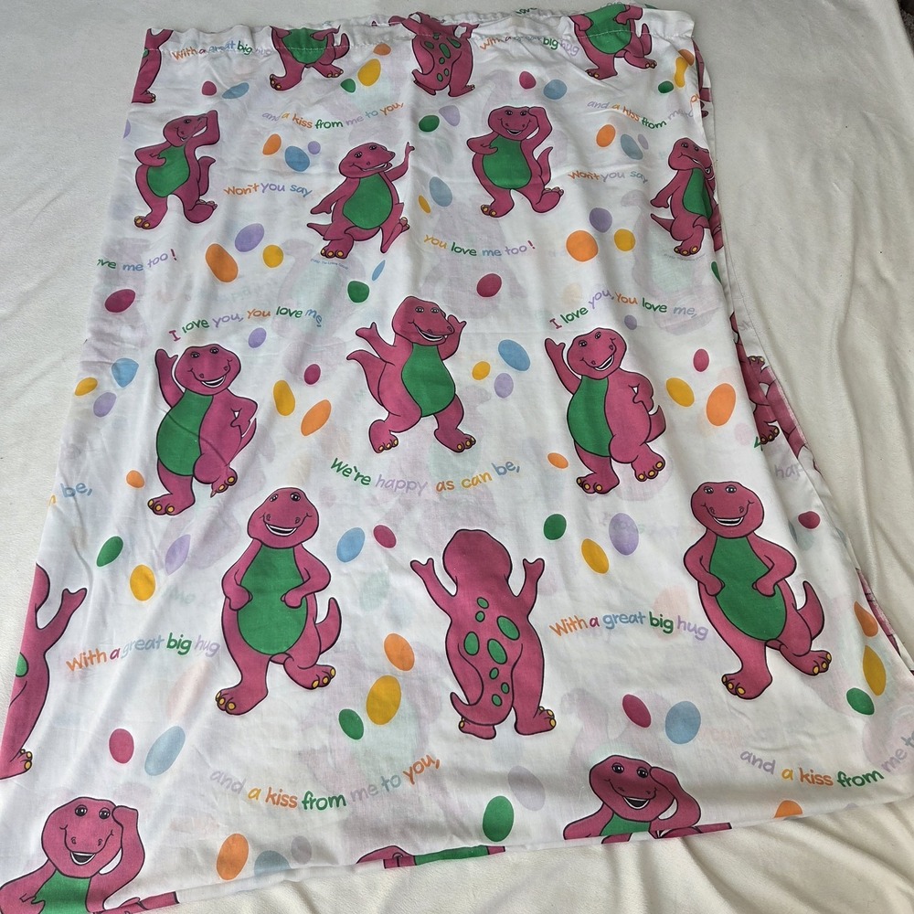 Vintage Barney TWIN Flat Sheet 1992 Lyons Group 90s Purple Dinosaur - Picture 6 of 6
